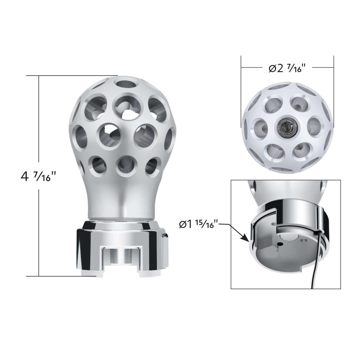 Thread-On Annodized Phoenix Ball Gearshift Knob With LED 13/15/18 Speed Adapter-Blue LED