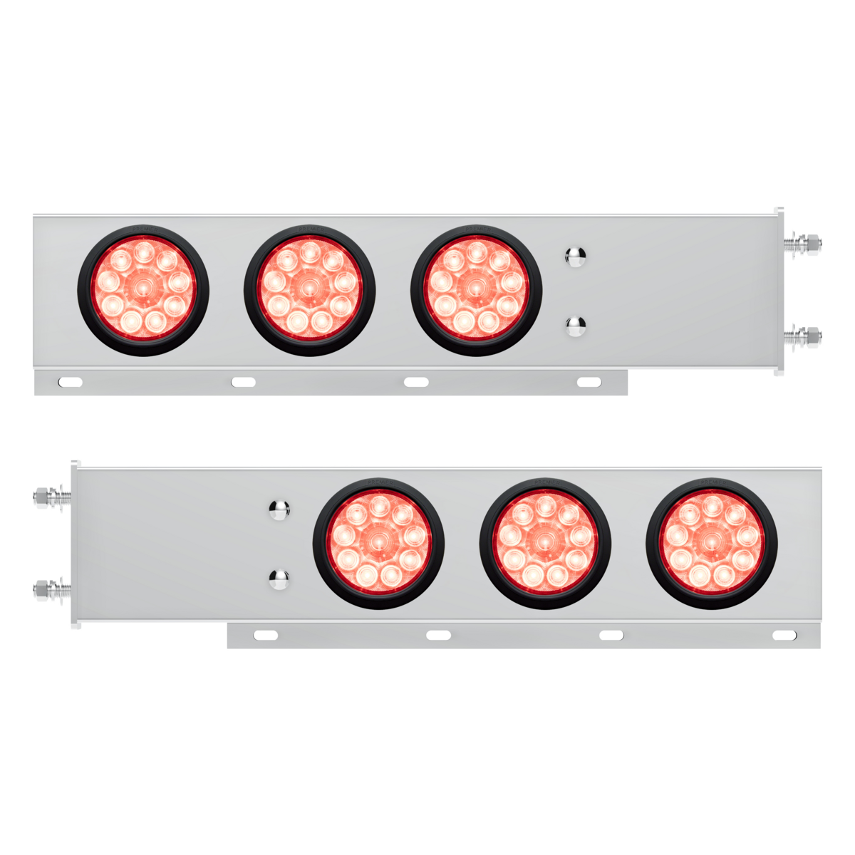 3-3/4" Bolt Pattern Deluxe SS Spring Loaded Bar W/6X 10 LED 4" Lights -Red LED/Clear Lens (Pair)