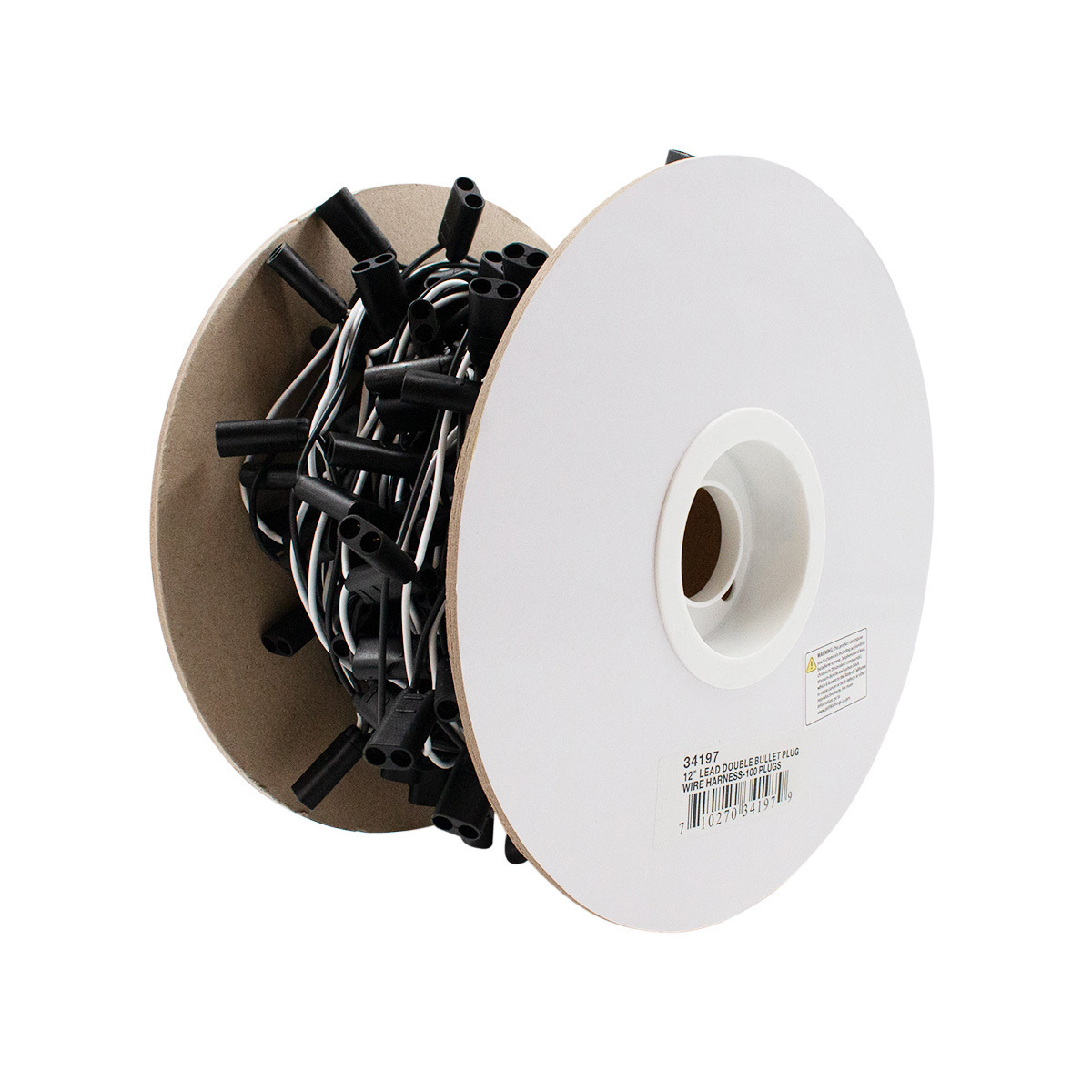100 Count 2-Prong Female Bullet Plugs 16G Wire Harness Roll - 100' W/12" Lead Between Plugs