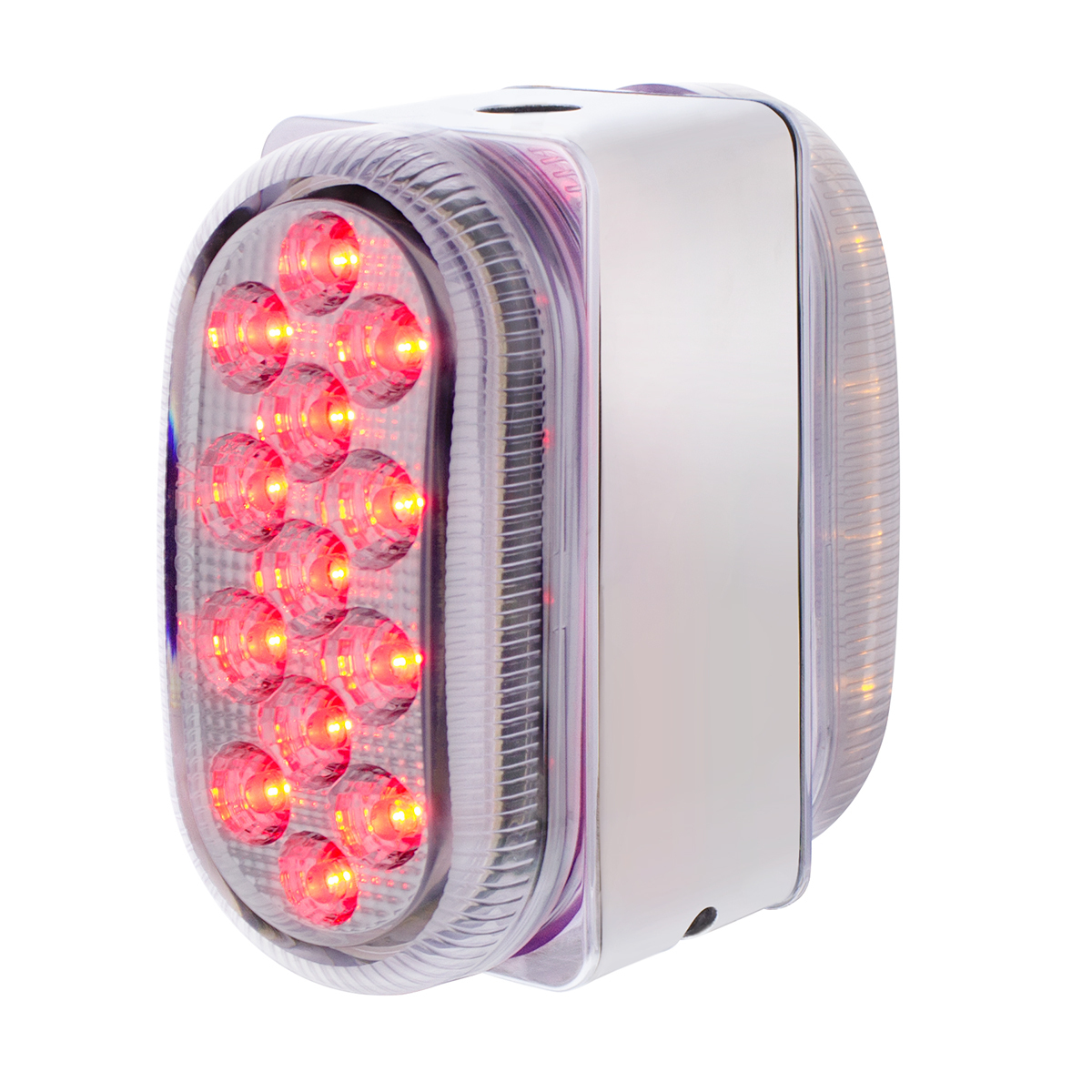 26 LED Dual Function Reflector Double Face Oval Light With SS Bracket - Amber & Red LED/Clear Lens