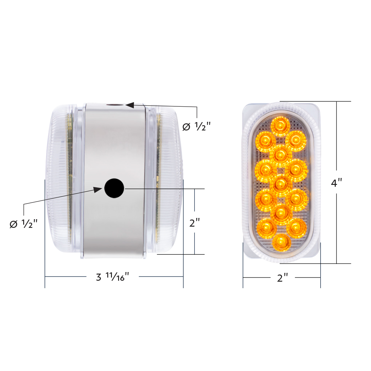 26 LED Dual Function Reflector Double Face Oval Light With SS Bracket - Amber & Red LED/Clear Lens