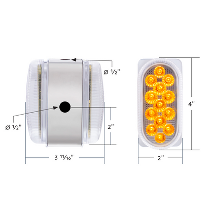 26 LED Dual Function Reflector Double Face Oval Light With SS Bracket - Amber & Red LED/Clear Lens