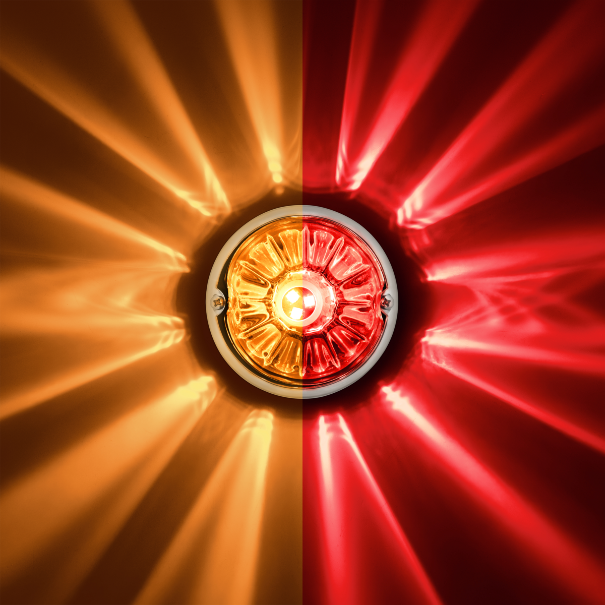 360-Degree Double Fury LED Bulb Glass Watermelon Flush Mount Kit-Amber & Red LED