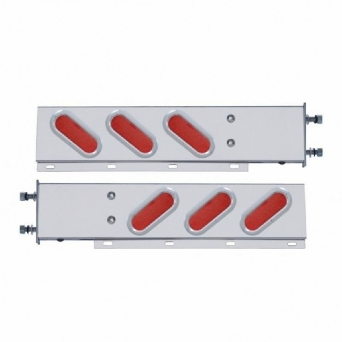 3-3/4" Bolt Pattern SS Spring Loaded Bar With 6" Oval 19 LED Lights & Bezel -Red LED & Lens (Pair)