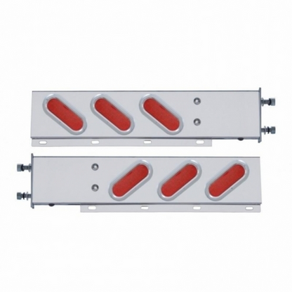 3-3/4" Bolt Pattern SS Spring Loaded Bar With 6" Oval 19 LED Lights & Bezel -Red LED & Lens (Pair)