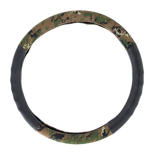 18" Cloth & Suede Camouflage Steering Wheel Cover - Digital Woodland Style