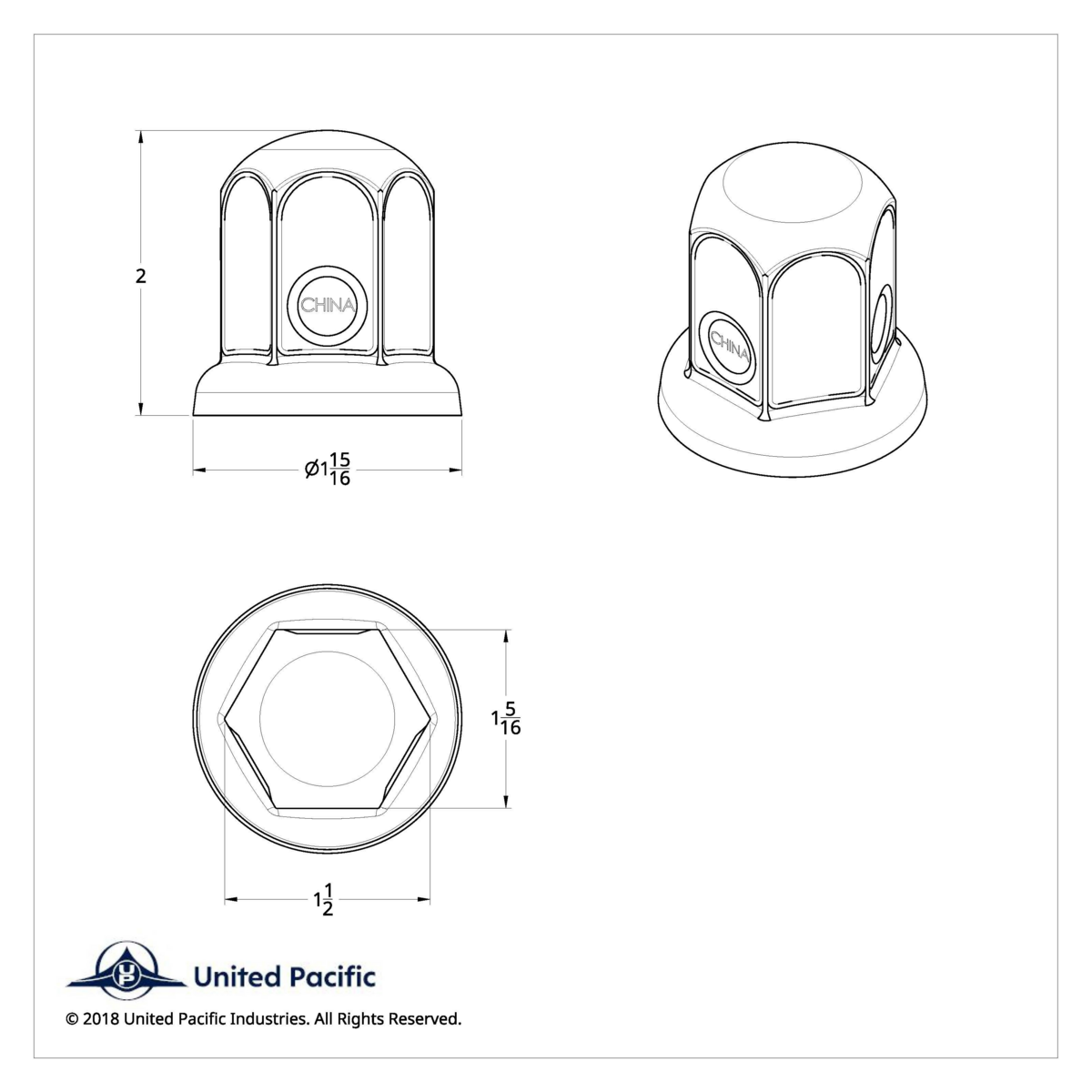1-1/2" X 2" Chrome Steel Standard Nut Cover With Flange