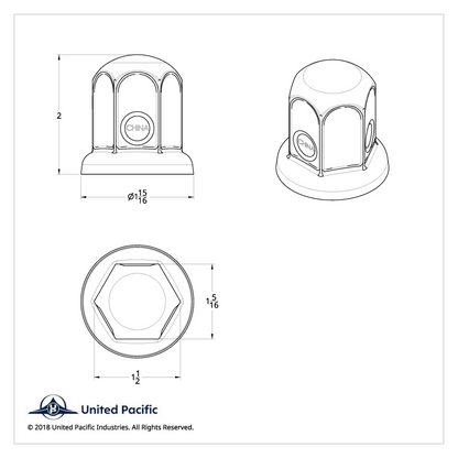 1-1/2" X 2" Chrome Steel Standard Nut Cover With Flange