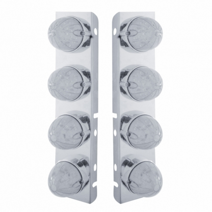 SS Front Air Cleaner Bracket With 8X 19 LED Watermelon Lights & Bezels For Peterbilt-Amber LED/Clear Lens