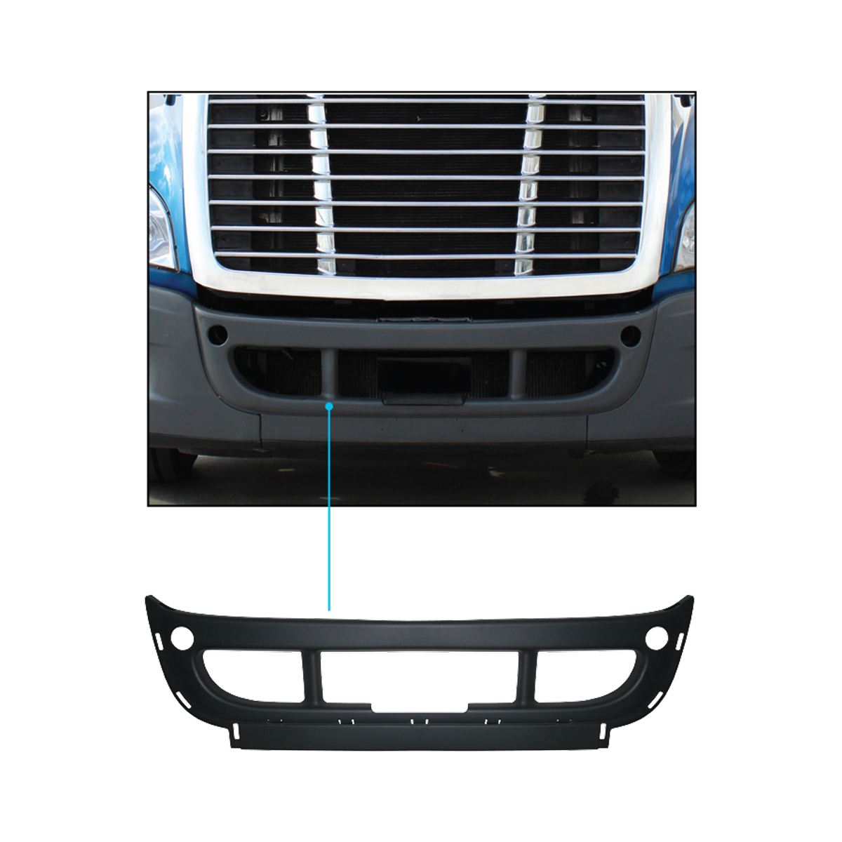 Center Bumper With Center Trim Mounting Holes For 2008-2017 Freightliner Cascadia