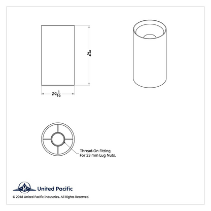 33mm X 3 3/4" Chrome Plastic Concave Top Nut Cover - Thread - On (Bulk)