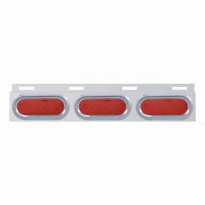 Stainless Top Mud Flap Plate With 3X 19 LED 6" Oval Lights & Visors - Red LED/Red Lens (Each)