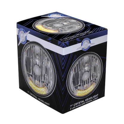 7" Crystal Headlight With 6 Amber LED Position Light