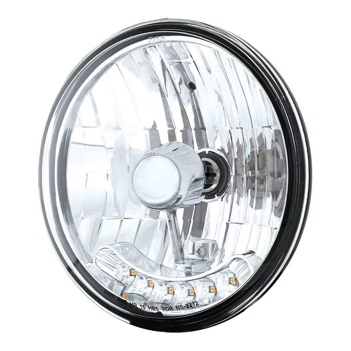 7" Crystal Headlight With 6 Amber LED Position Light
