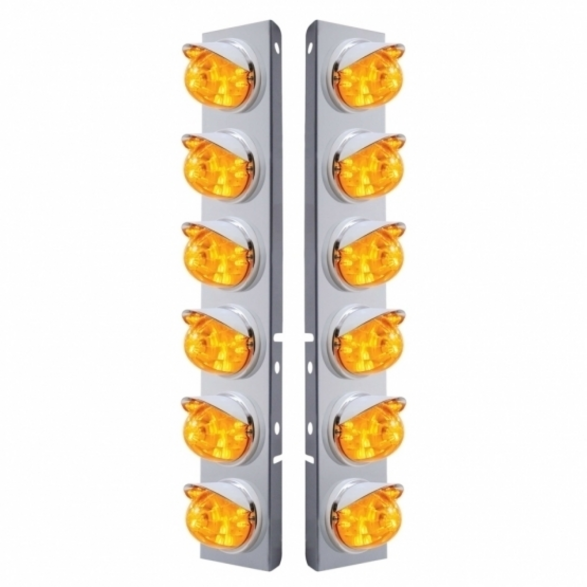 SS Front Air Cleaner Bracket W/12X 17 LED Watermelon Lights & Visors For Peterbilt-Amber LED & Lens