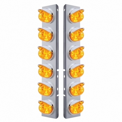SS Front Air Cleaner Bracket W/12X 17 LED Watermelon Lights & Visors For Peterbilt-Amber LED & Lens