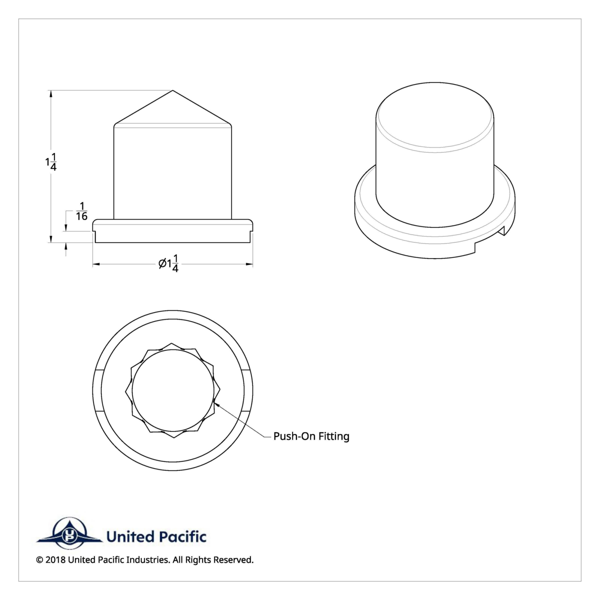 5/8" X 1-1/4" Chrome Plastic Pointed Nut Cover - Push-On