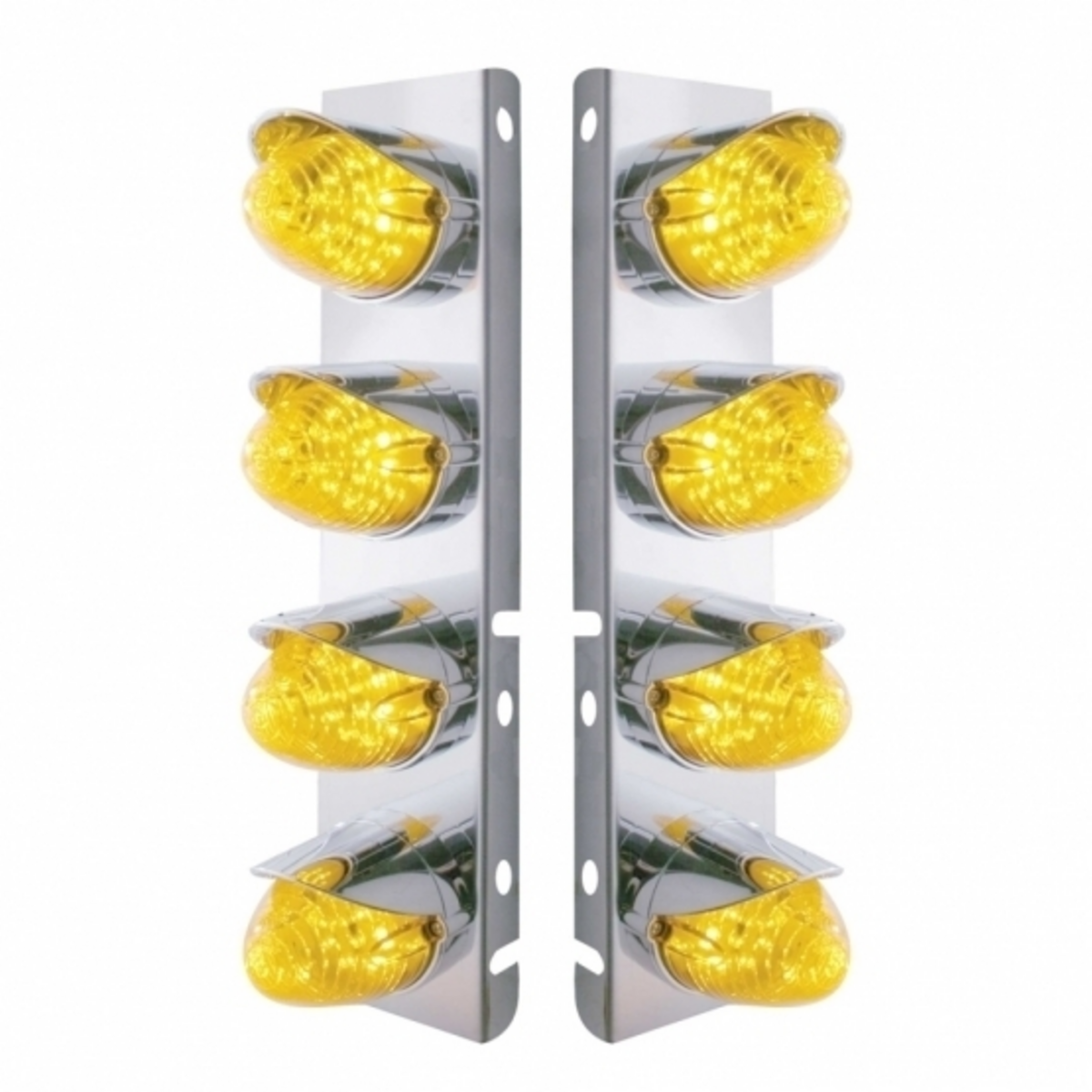 SS Front Air Cleaner Bracket With 8X 19 LED Beehive Lights & Visors For Peterbilt-Amber LED & Lens