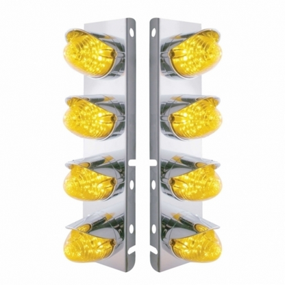 SS Front Air Cleaner Bracket With 8X 19 LED Beehive Lights & Visors For Peterbilt-Amber LED & Lens