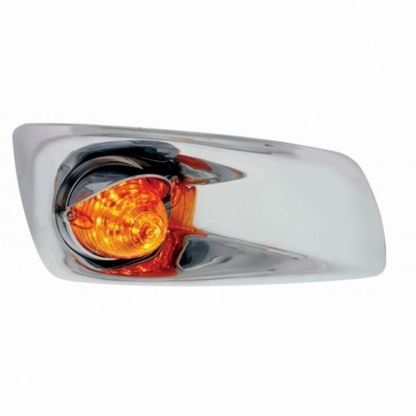 Fog Light Cover With 19 LED Beehive Light & Visor For 2007-17 KW T660 (Passenger) - Amber LED/ Amber Lens