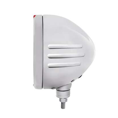 Stainless Steel Bullet Embossed Stripe Headlight H4 With Amber LED & Dual Mode LED Signal - Amber Lens