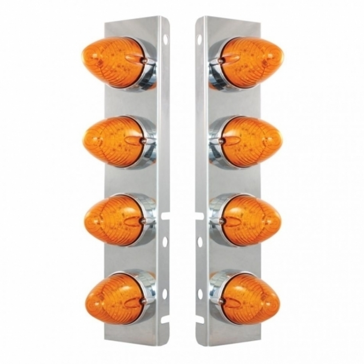 SS Front Air Cleaner Bracket With 8X 19 LED Beehive Lights & Bezels For Peterbilt-Amber LED & Lens