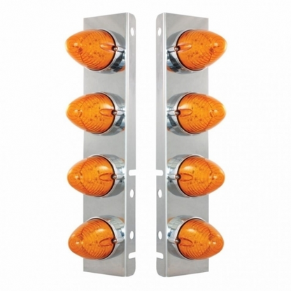 SS Front Air Cleaner Bracket With 8X 19 LED Beehive Lights & Bezels For Peterbilt-Amber LED & Lens