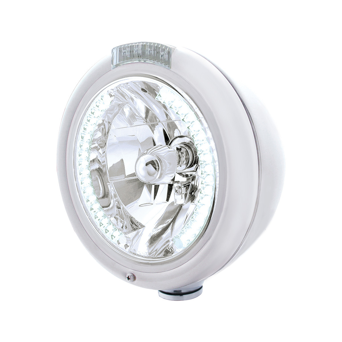 Chrome Classic Headlight H4 With 34 White LED & Signal - Clear Lens