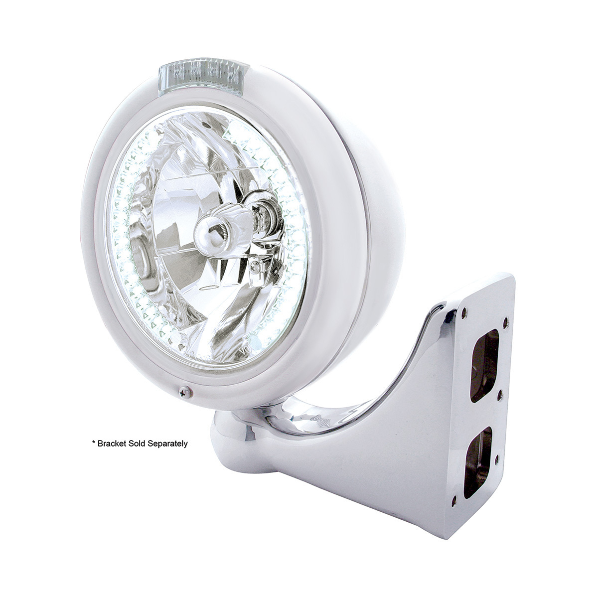 Chrome Classic Headlight H4 With 34 White LED & Signal - Clear Lens
