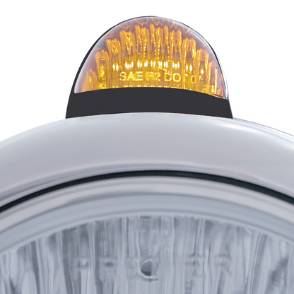 Black Guide 682-C Headlight H4 With White LED & Dual Mode LED Signal - Amber Lens