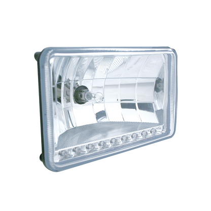 4" X 6" Crystal Headlight With 9 Amber LED Position Light - High Beam