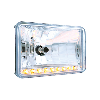 4" X 6" Crystal Headlight With 9 Amber LED Position Light - High Beam