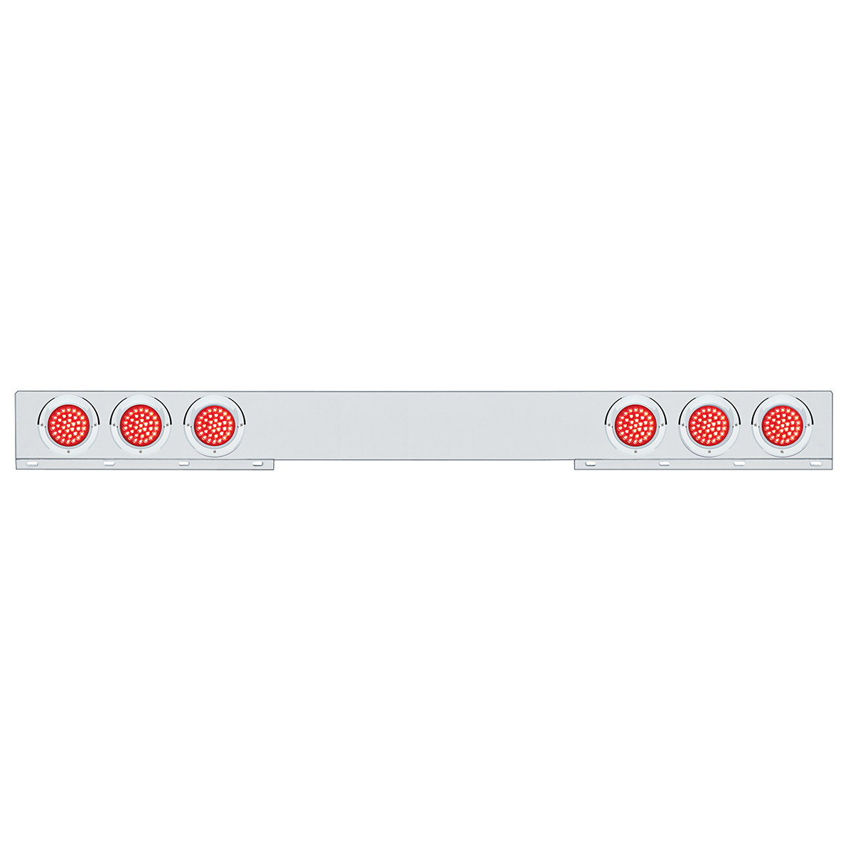 Stainless 1 Piece Rear Light Bar With Six 36 LED 4" Lights & Visors - Red LED/Red Lens