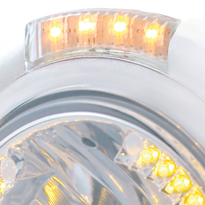 Stainless Steel Classic Headlight H4 With 34 Amber LED & Dual Mode LED Signal - Clear Lens