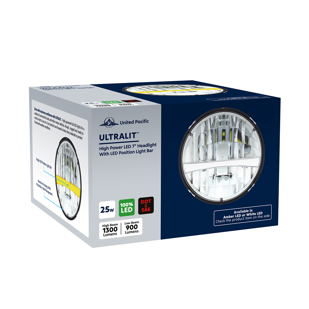 ULTRALIT - High Power LED 7" Headlight With White Position Light Bar