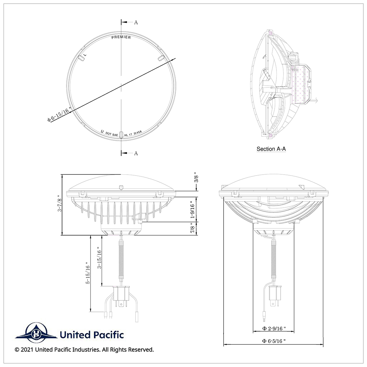 ULTRALIT - High Power LED 7" Headlight With White Position Light Bar