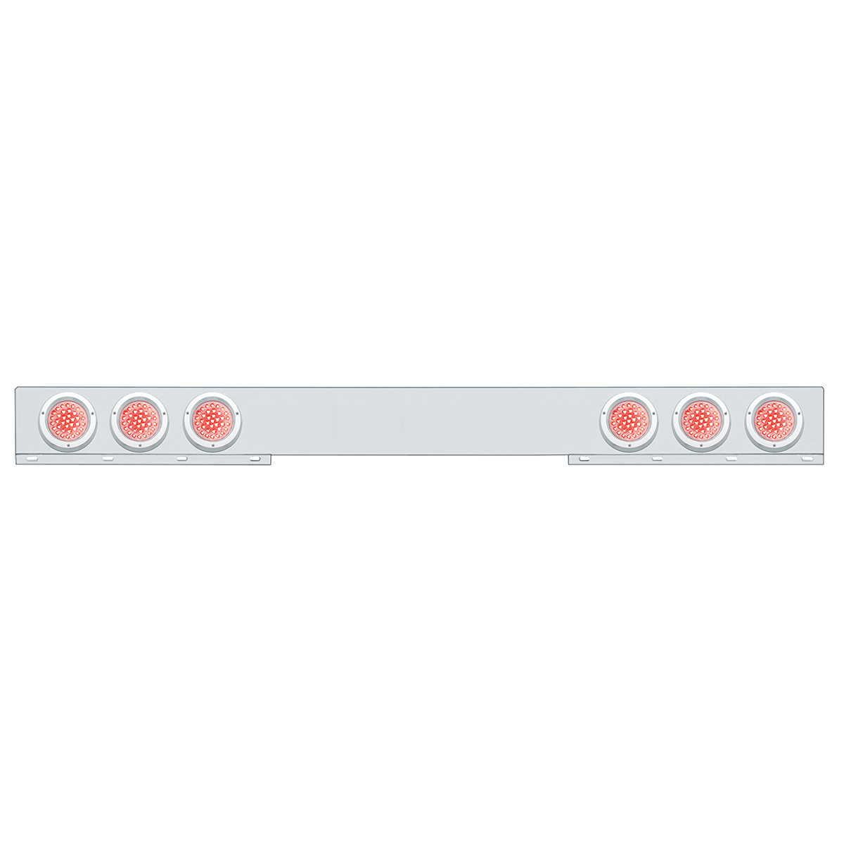 Stainless 1 Piece Rear Light Bar With Six 36 LED 4" Lights & Bezels - Red LED/Clear Lens