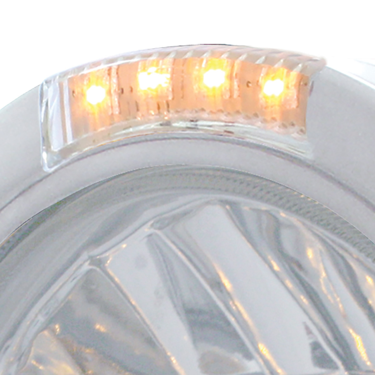 Stainless Steel Bullet Half Moon Headlight H4 With 10 Amber LED & Dual Mode LED Signal-Clear Lens