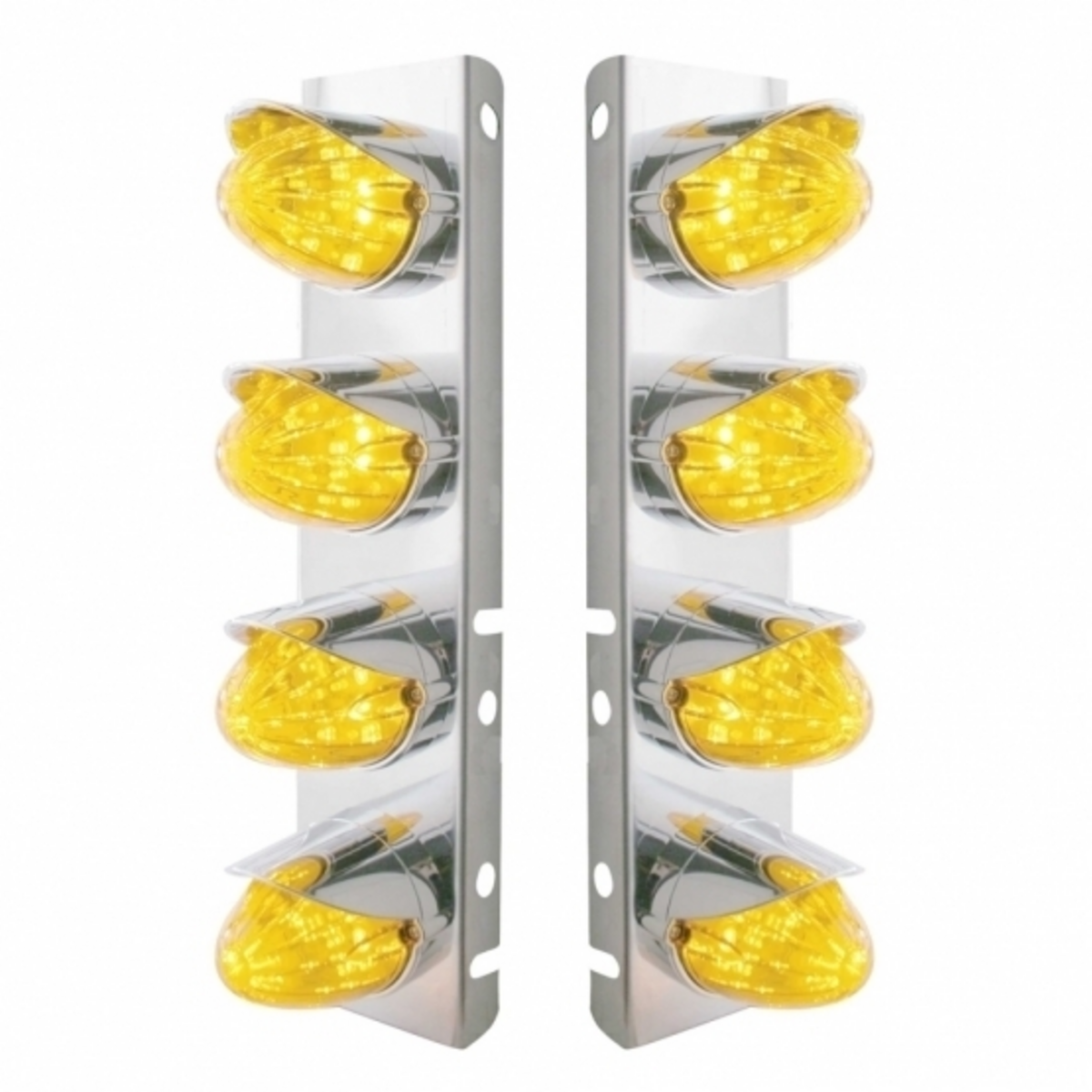 SS Front Air Cleaner Bracket With 8X 19 LED Watermelon Lights & Visors For Peterbilt-Amber LED & Lens