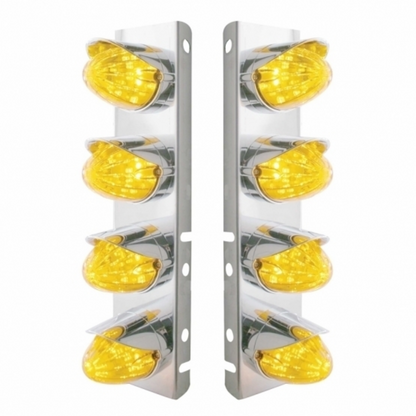 SS Front Air Cleaner Bracket With 8X 19 LED Watermelon Lights & Visors For Peterbilt-Amber LED & Lens