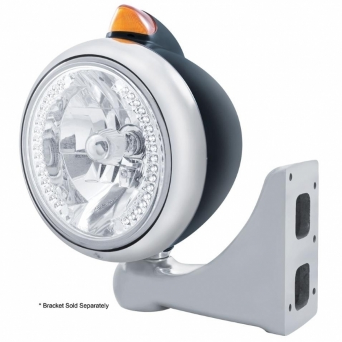 Black Guide 682-C Headlight H4 With White LED & Original Style LED Signal - Amber Lens