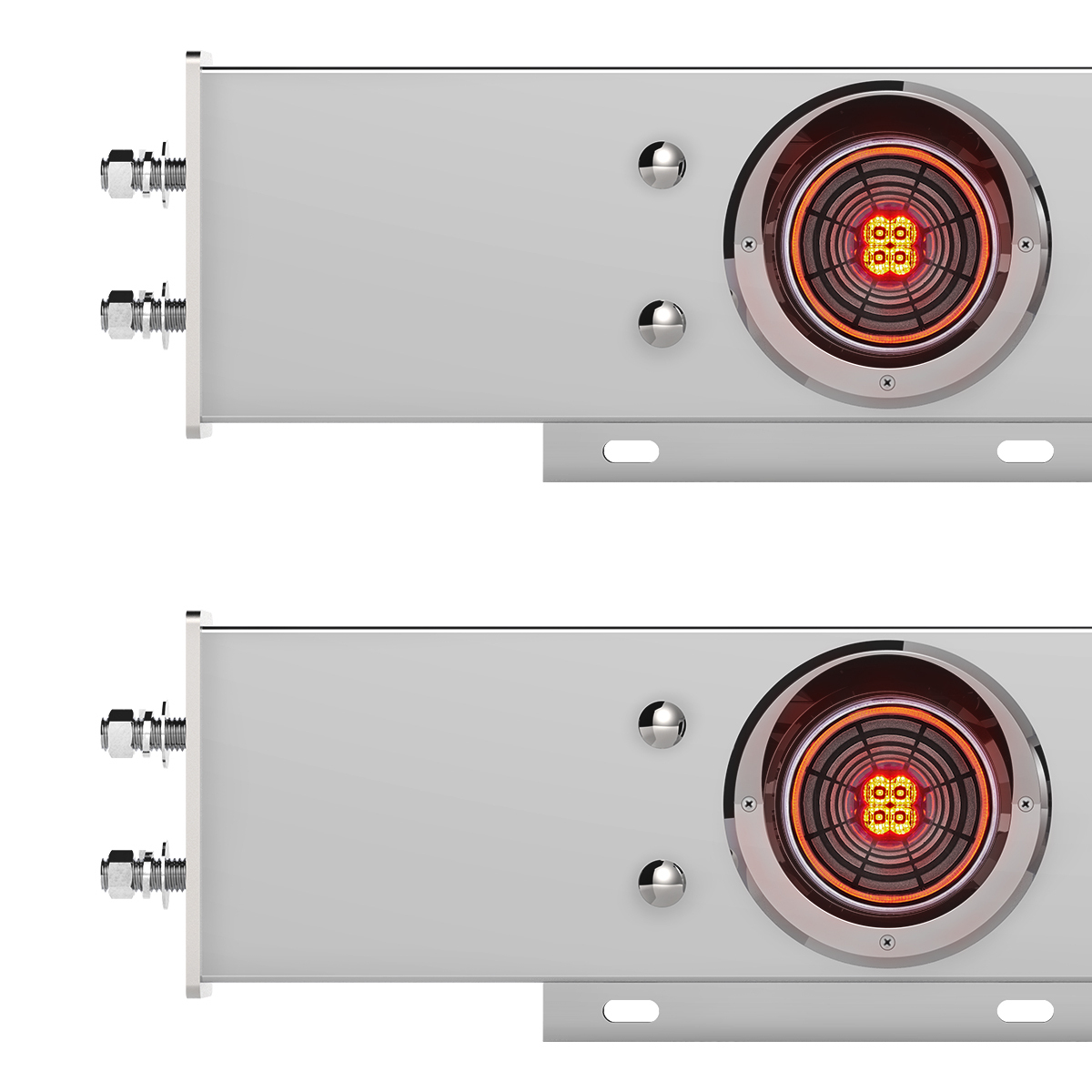 2.5" Bolt Pattern Chrome Spring Loaded Bar W/6X 4" 13 LED Abyss Lights & Visors - Red LED/Clear Lens (Pair)