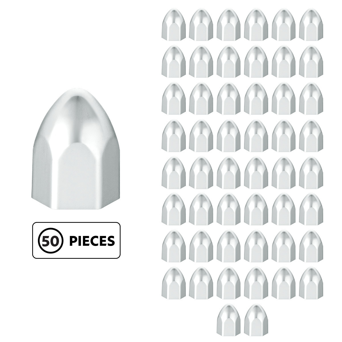 3/4" x 15/16" Chrome Plastic Bullet Nut Covers - Push-On (50-Pack)