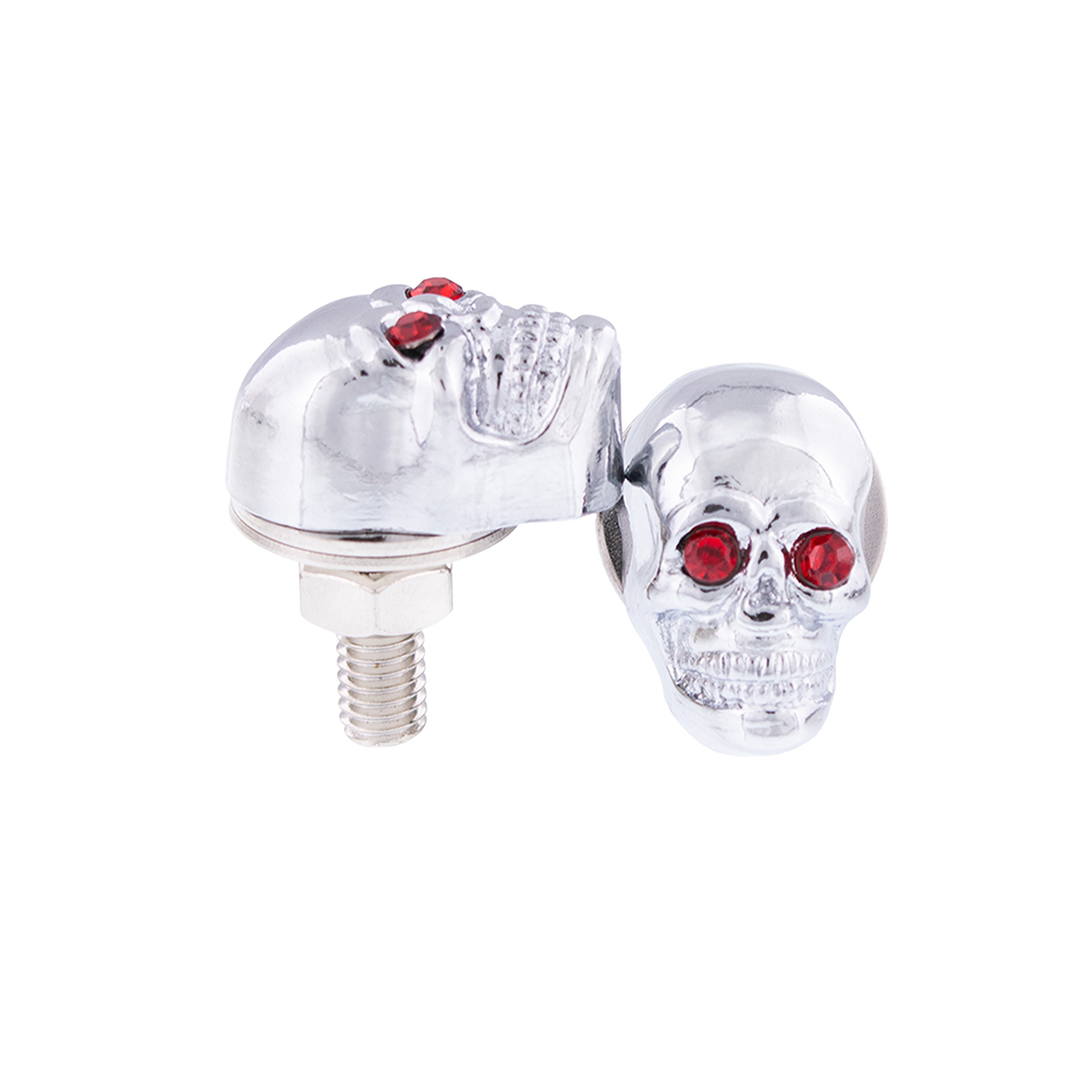 Chrome Skull With Jewel Eyes License Plate Fastener (2-Pack)