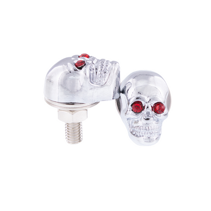 Chrome Skull With Jewel Eyes License Plate Fastener (2-Pack)