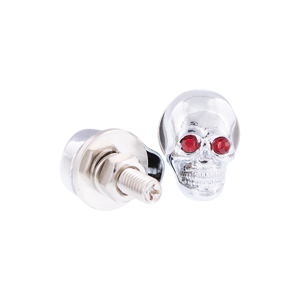 Chrome Skull With Jewel Eyes License Plate Fastener (2-Pack)
