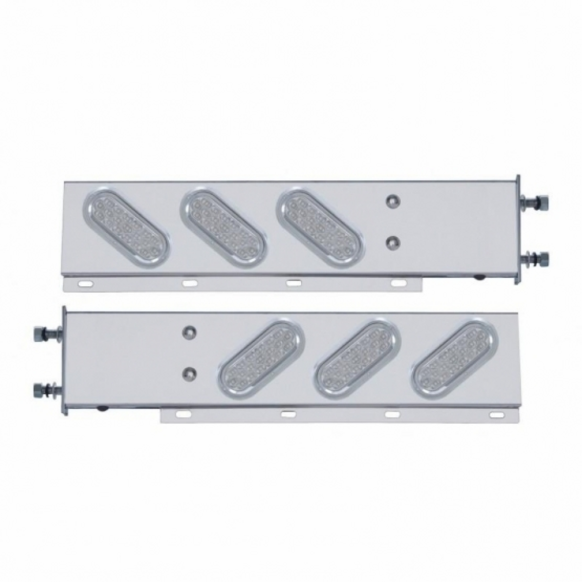 3-3/4" Bolt Pattern SS Spring Loaded Bar With 6" Oval 19 LED Lights & Visors -Red LED/Clear Lens (Pair)