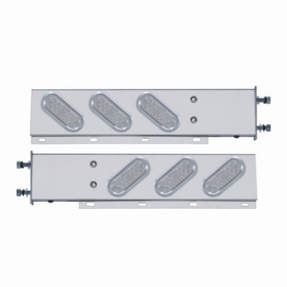 3-3/4" Bolt Pattern SS Spring Loaded Bar With 6" Oval 19 LED Lights & Visors -Red LED/Clear Lens (Pair)