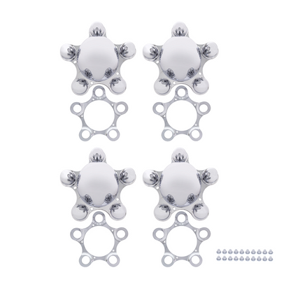 Chrome 5 on 4-1/2" Vintage Spider Wheel Hub Cover Set