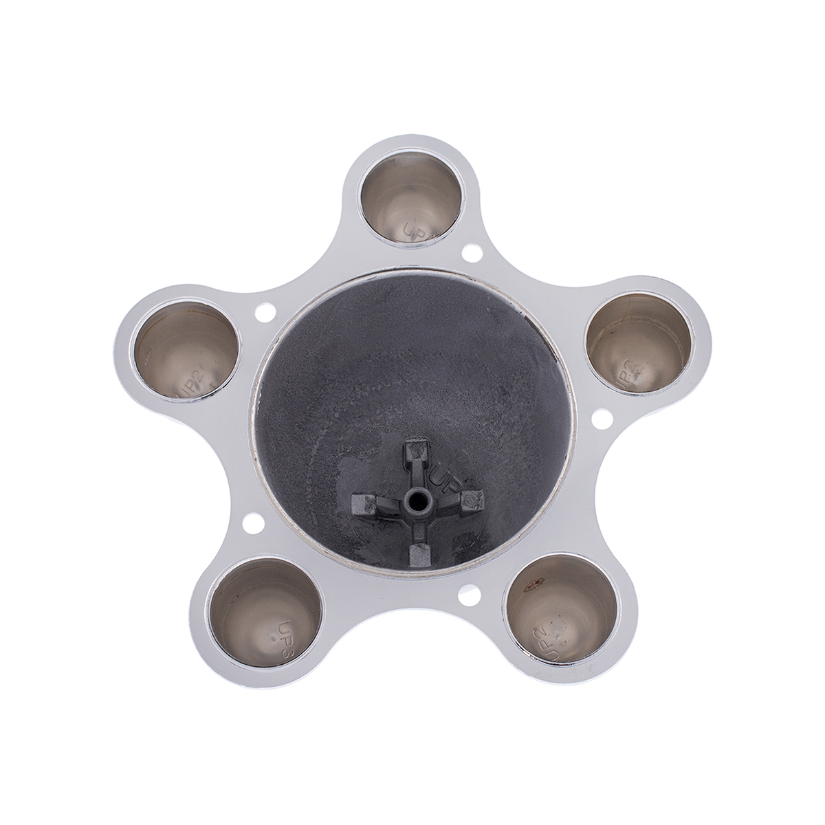 Chrome 5 on 4-1/2" Vintage Spider Wheel Hub Cover Set